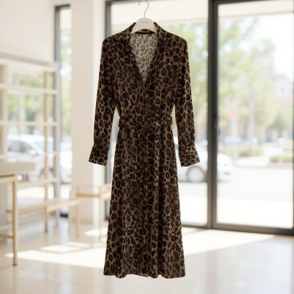 ZARA Leopard Print Button-Down Midi Dress (XS) - Picture 1 of 5